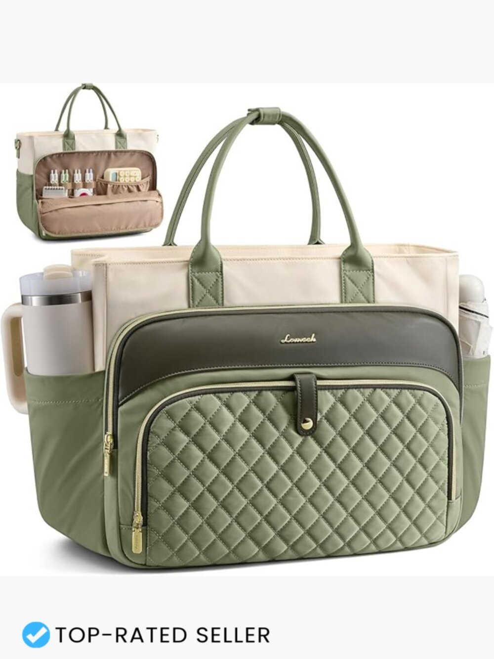 Quilted Laptop Tote Bag for Women Work Bag 15.6 Inch Computer Shoulder Bag